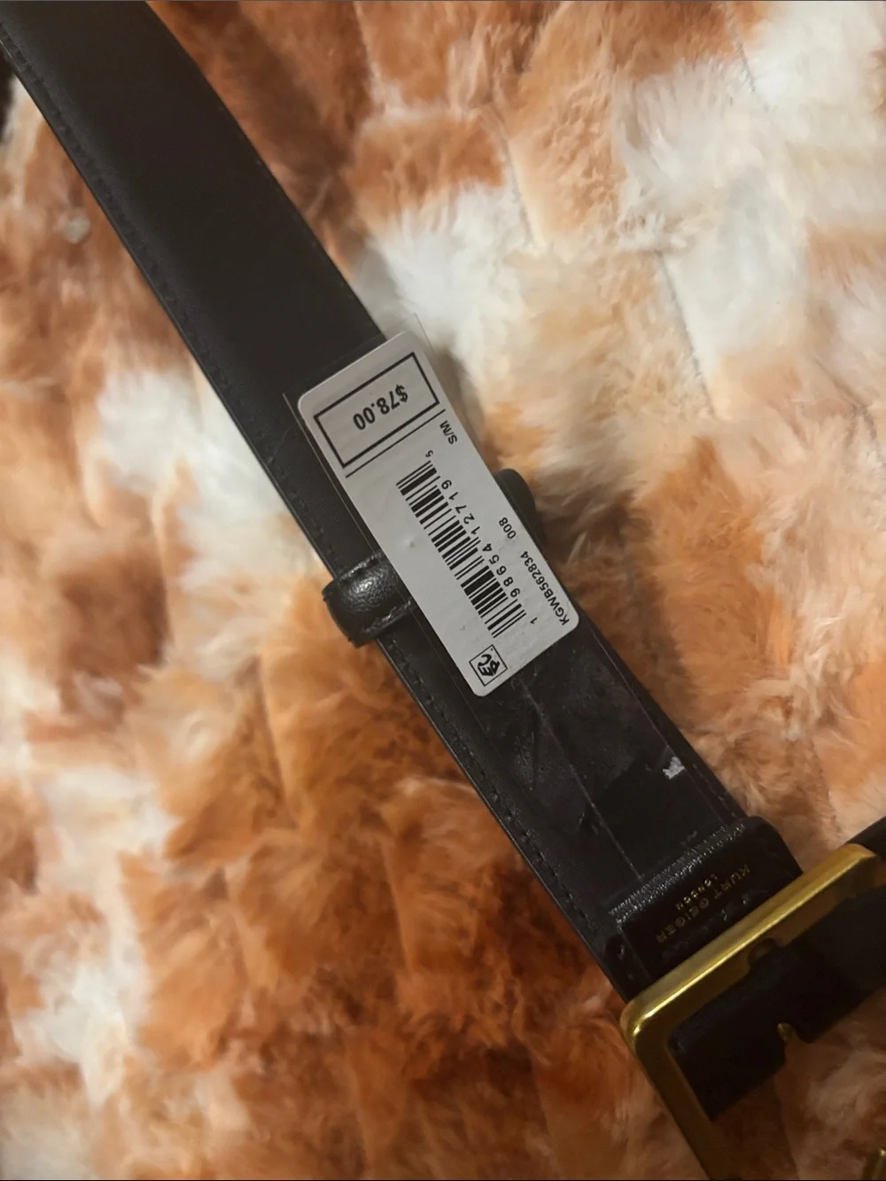 Kurt Geiger Black Leather Belt with Gold Logo Buckle